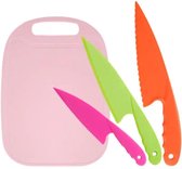 Snijplank roze - Kindermessen set - Kindermessen 3 stuks - Messenset voor kinderen - Kinderbestek - Gekleurde kindermes - Messen voor kinderen