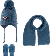 Kitti 3-Delig Winter Set | Muts (Beanie) met Fleecevoering - Sjaal - Handschoenen | 0-18 Maanden Baby Jongens | K23150-05-02 | Blue