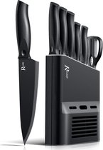 Set de couteaux de Cuisine avec bloc, Set de 7 couteaux de chef avec Couteaux, ciseaux, bloc pour trancher la viande/légumes/fruits, trancher, couper en dés et couper