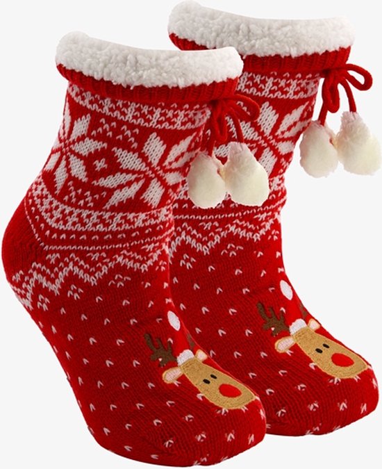 Chaussettes de Noël Kinder avec Rudolf et pompons - Rouge - Taille 27/30