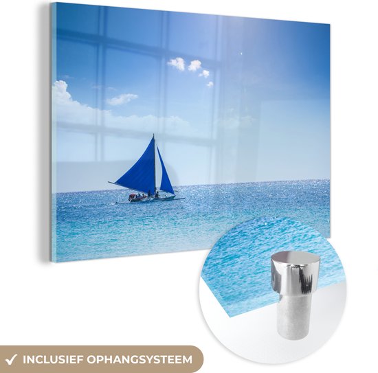 Un voilier bleu au large Plexiglas 120x80 cm - Tirage photo sur Glas (décoration murale plexiglas)