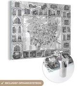 Un plan de ville historique et détaillé en noir et blanc d' Amsterdam en plexiglas - Carte 80x60 cm - Tirage photo sur Glas (décoration murale en plexiglas)