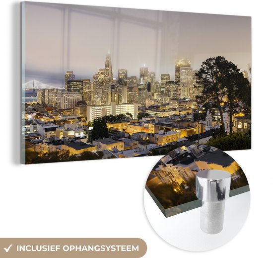 MuchoWow® Glasschilderij - San Francisco - Stad - Licht - 40x20 cm - Acrylglas Schilderijen - Foto op Glas