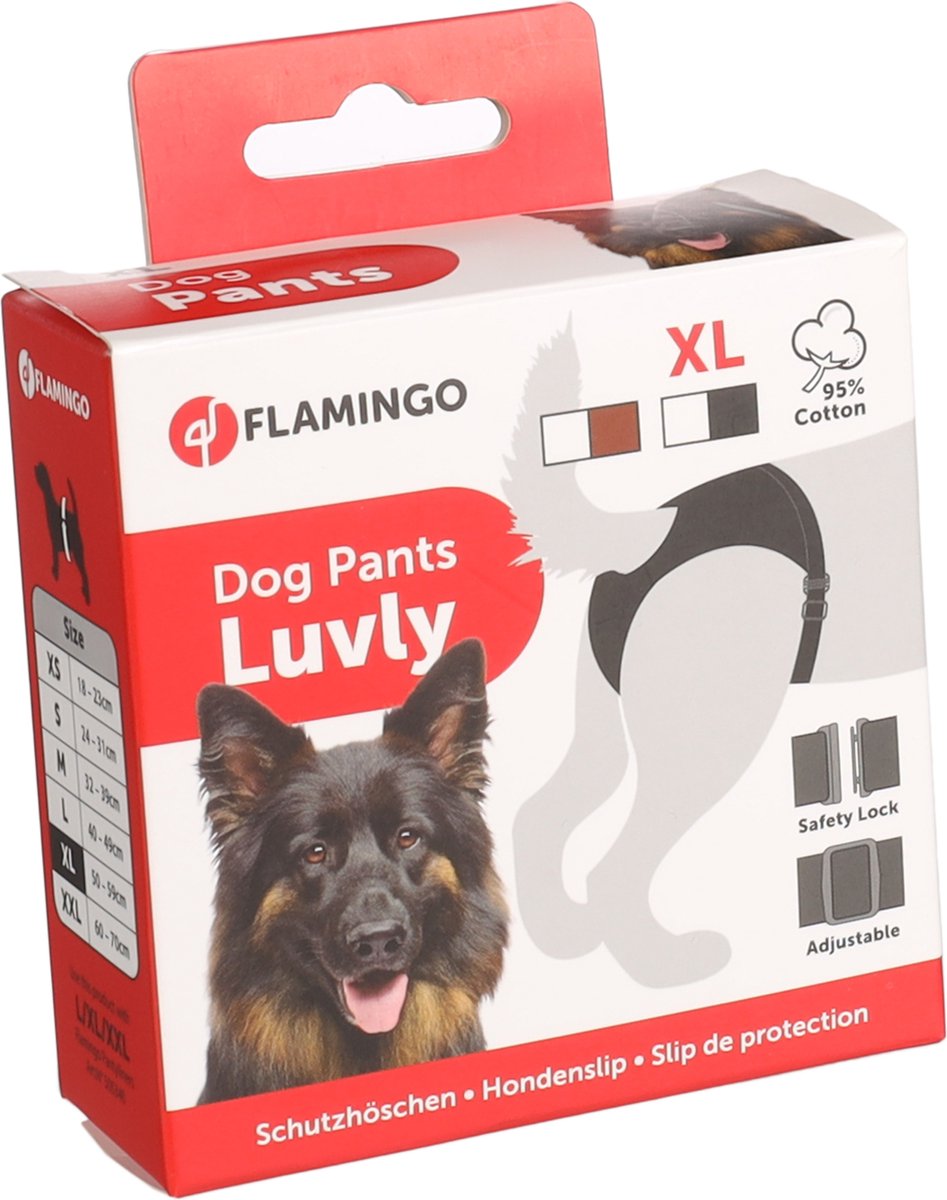 Flamingo loopheidsbroekje hond – Luvly Slip Vrouwelijk Zwart XL – voor loopsheid – verstelbare taille & inclusief inlegkruisje hond