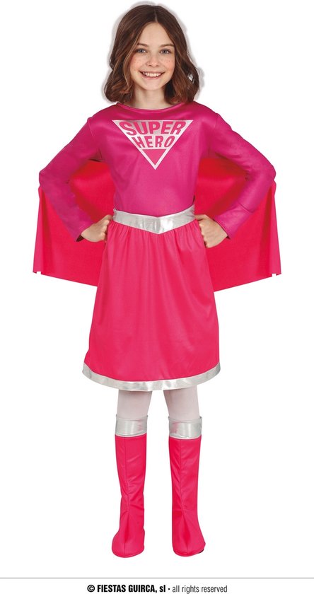 Guirca - Superwoman & Supergirl Kostuum - Superheldin Mega Roze Redder In Nood - Meisje - Roze - 7 - 9 jaar - Carnavalskleding - Verkleedkleding