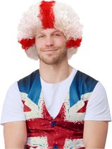 Smiffys - England Afro Wig - Wit/Rood