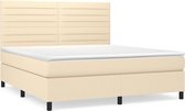 vidaXL - Boxspring - met - matras - stof - crèmekleurig - 160x200 - cm