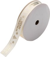 Kerst Lint 16mm (1,6cm) | Luxe Ripsband Grosgrain | Kerstboom Scandic Kerstlint| Merry Christmas | Creme Goud | Cadeaulint | Decoratielint | Rol: 22,85 Meter