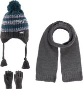 Kitti 3-Delig Winter Set | Muts (Beanie) met Fleecevoering - Sjaal - Handschoenen | 4-8 Jaar Jongens | K23170-15-02 | Anthracite