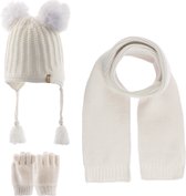 Kitti 3-Delig Winter Set | Muts (Beanie) met Fleecevoering - Sjaal - Handschoenen | 1-4 Jaar Meisjes | K23160-06-01 | Cream