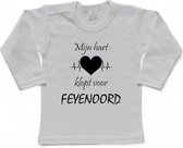 Rotterdam Kinder t-shirt Lange Mouw | Feyenoord "Mijn hart klopt voor FEYENOORD" | Verjaardagkado | verjaardag kado | grappig | jarig | Rotterdam | Feyenoord | cadeau | Cadeau | Wit/zwart | Maat 56