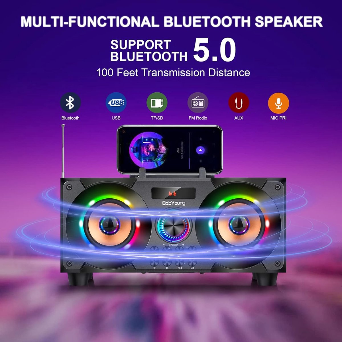 Bluetooth-luidspreker 60W (80W piek) draagbare muziekdoos, met subwoofer
