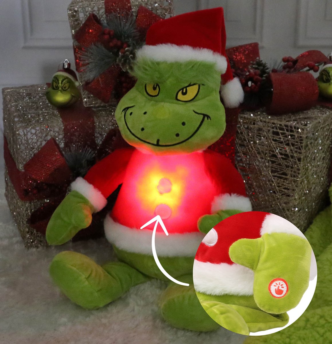 Grinch Grande Peluche/Mascotte de Noël Brillante 50 cm