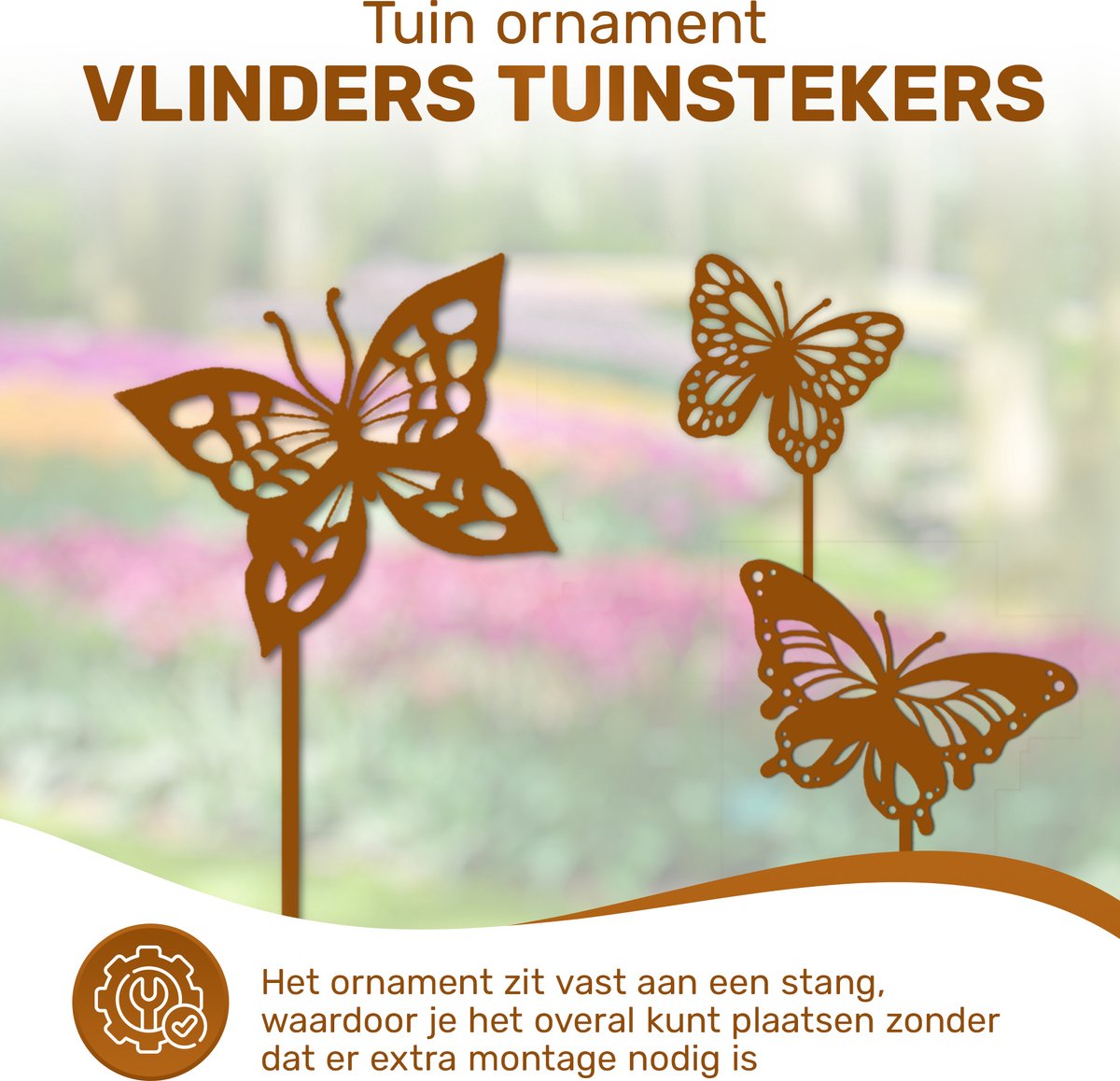 Tuindecoratie- Cortenstaal-Tuinsteker-Tuinbeeld-Tuindecoratie voor buiten-Vlinders-Vlinder decoratie -1.5 mm Dik- Metalen Tuindecoratie-Vlinder
