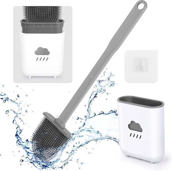 PRIME ESSENTIALS® Zelfklevende toiletborstel met navulbare zeepdispenser, wc -borstel van zachte en flexibele siliconen, zelfklevende accessoires zonder boren, voor badkamer