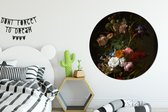 WallCircle - Muurstickers - Behangcirkel - Vaas met bloemen - Schilderij van Rachel Ruysch - ⌀ 140 cm - Muurcirkel - Zelfklevend - Ronde Behangsticker
