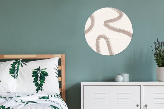 WallCircle® Wandcirkel 60x60 cm - Muurcirkel Moderne kunst - Beige - Abstract - Muurdecoratie woonkamer - Wanddecoratie slaapkamer - Kamer decoratie accessoires - Ronde schilderijen