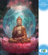F4B Boeddha met Lotusbloem Diamond Painting 40x50 cm | Vierkante Steentjes | Religie | Buddha | Boedha | Boeddhisme | Bloemen | Zen | Volledig Dekkend | Diamond Painting Pakket Volwassenen