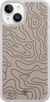 Casimoda® hoesje - Geschikt voor iPhone 14 - Abstract Lines - 2-in-1 case - Schokbestendig - Geometrisch patroon - Verhoogde randen - Bruin/beige, Transparant