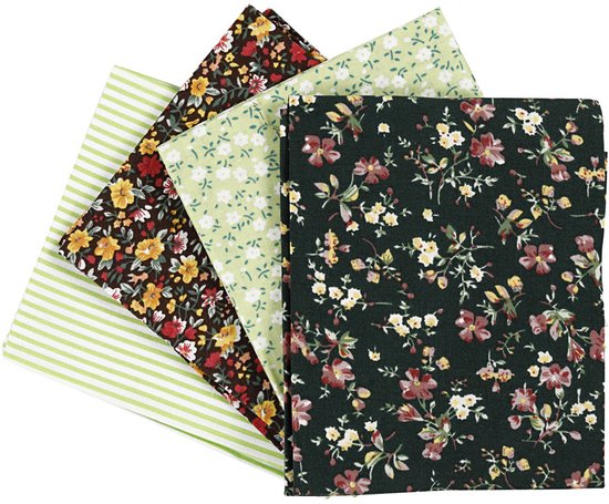 Tissu patchwork, 45x55 cm, 100 g, vert, 4 pièces, 1 pelote