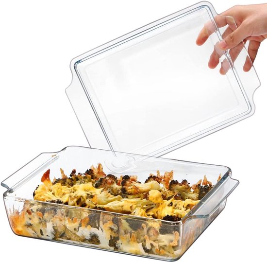 Set van 2) 1L 1.5L Rechthoekige Glazen Ovenschotel Met Deksel - Bakvorm voor Magnetron en Oven - Bakschaal Met Glazen Deksel