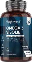 WeightWorld Omega 3 visolie softgels 1000 mg - 400 softgels voor 1+ jaar voorraad - 180 mg EPA en 120 mg DHA