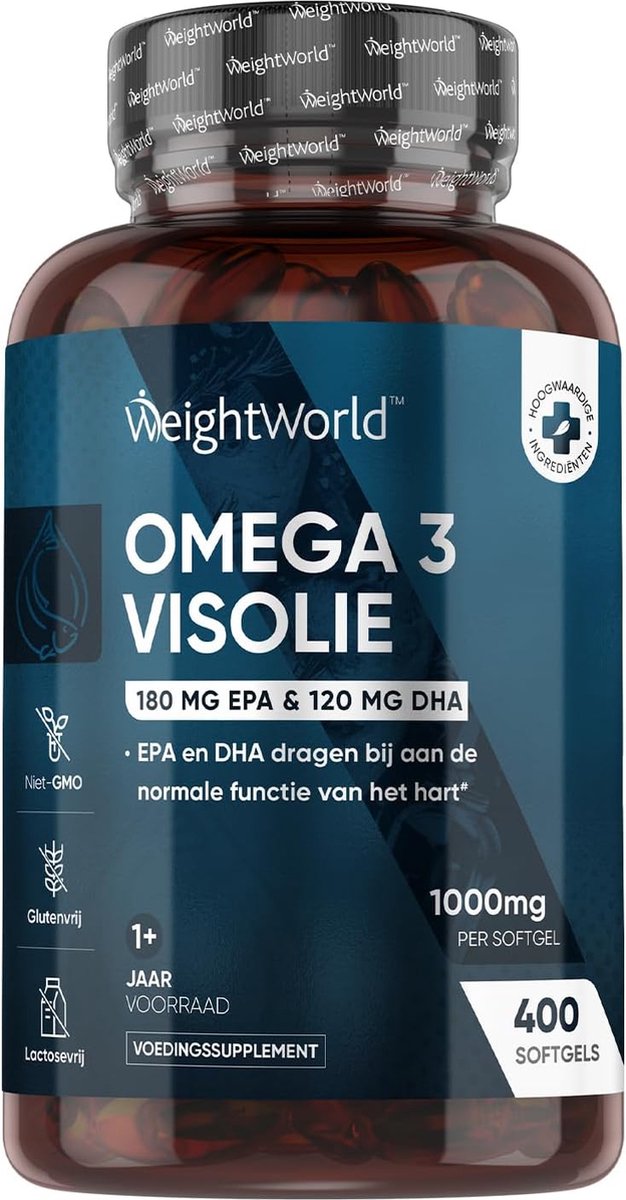 Goedkoopste WeightWorld Omega 3 visolie softgels 1000 mg - 400 softgels voor 1 jaar voorraad - 180 mg EPA en 120 mg DHA