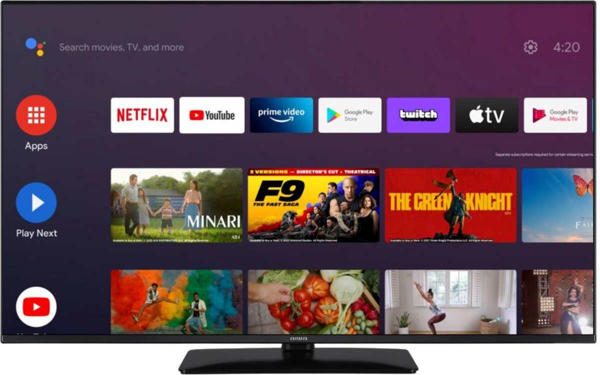 Bol.com Aiwa 43AN7503UHD tv 109,2 cm (43") 4K Ultra HD Smart TV Wifi Zwart 350 cd/m² aanbieding