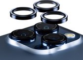PanzerGlass Optical Hoop Rings Geschikt voor Apple iPhone 15 Pro / 15 Pro Max - Camera Lens Protector Glas - Schokbestendig - Krasbestendig - met Applicator - Metaal Blauw
