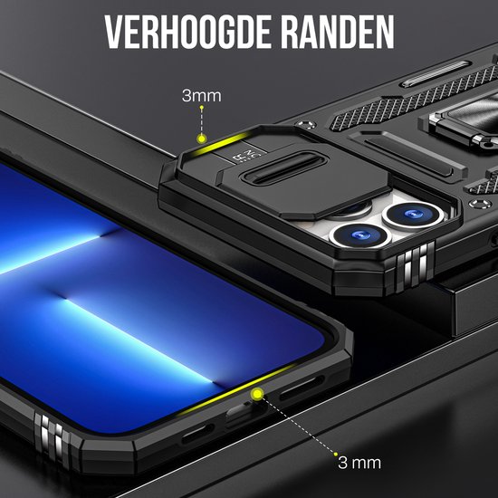 Podec Coque pour iPhone 11 Pro Max Zwart - Coque Anti-Choc Hybride Armure avec Ring de Béquille et Protecteur d'écran