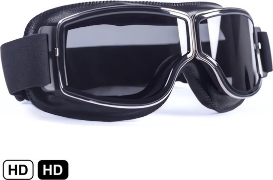 DriveLux™ Cruiser - Stijlvolle Leren Motorbril voor Heren met Retro Design - Donker Glas en Verfijnde Ventilatiegaten voor Optimaal Comfort – Retro Motorbril
