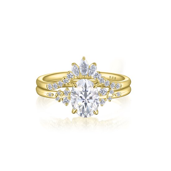 Ethereal Elegance Set - Ensemble de mariée Ovaline et Serenella Moissanite en or jaune 18 carats avec accents marquise - 1,5 carat