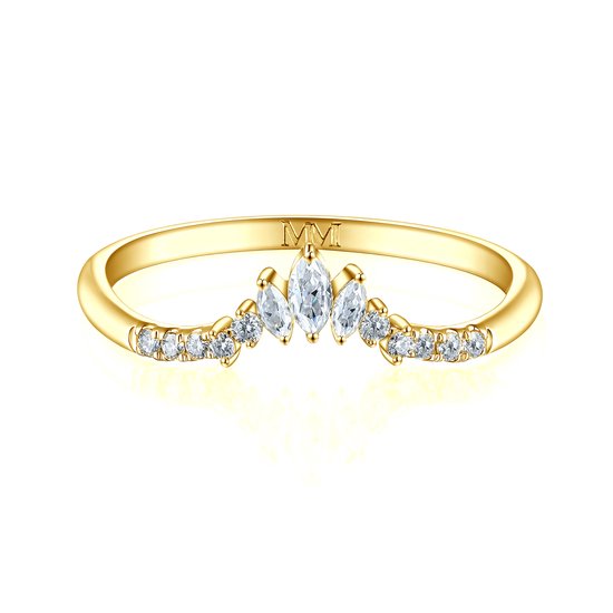 Serenella - Alliance de mariage marquise et moissanite ronde en or jaune 14 carats
