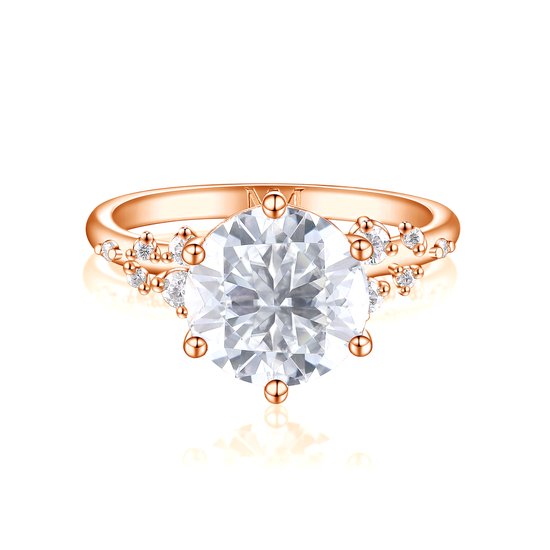 Aurora - 14k Roségouden Moissanite Ring met Minimalistische Zijstenen - 3 karaat