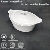 Porseleinen soeppan Ovaal ovenschaal met handgrepen 1500 ml Frans wit keramiek bakgerei set met deksel, magnetron- vaatwasser- oven- en koelkastbestendig (24 cm)