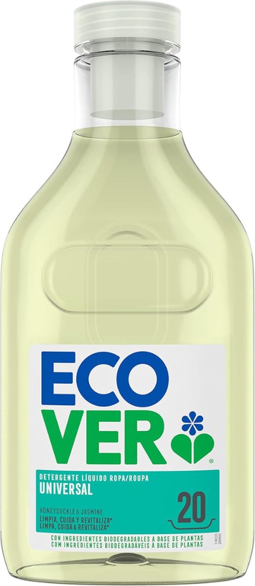 Ecover - Wasmiddel - Hibiscus - Jasmijn - : 6 X 1L - 20 X Wasbeurten- Natuurlijke Verzorging - Plantaardige Ingrediënten - Efficiënte Reiniging - Economisch en Zuinig - Geschikt voor Alle Wasmachines