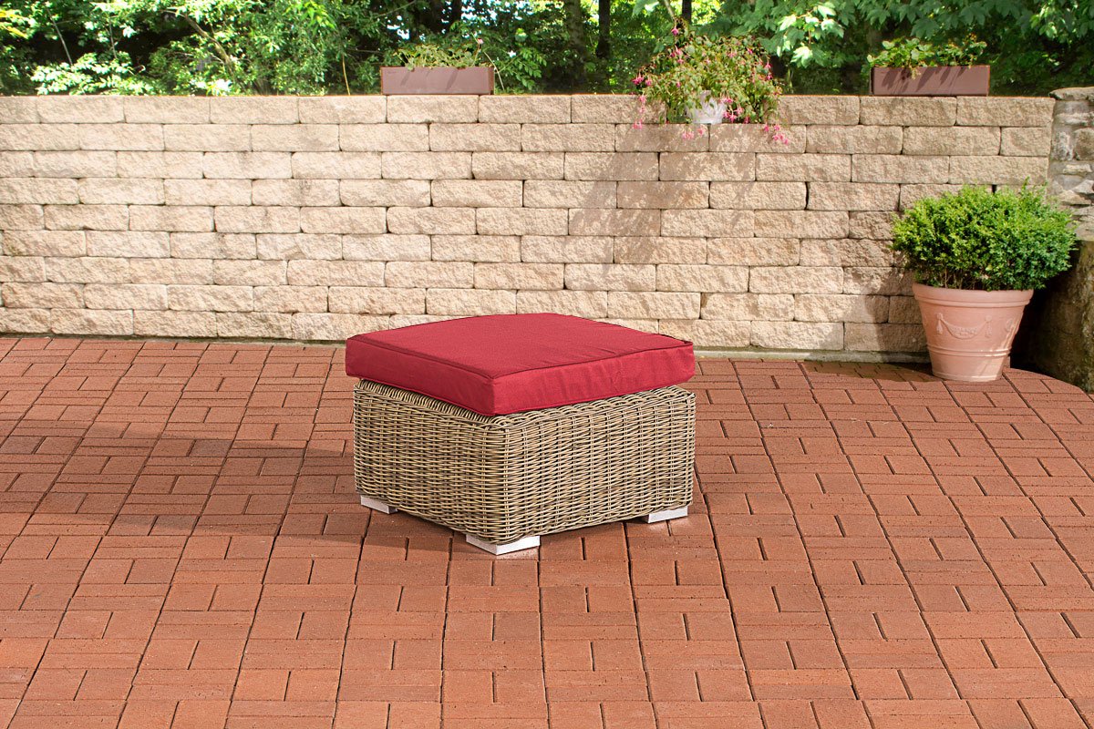 CLP Polyrattan hocker Bilbao / Madeira natura robijnrood