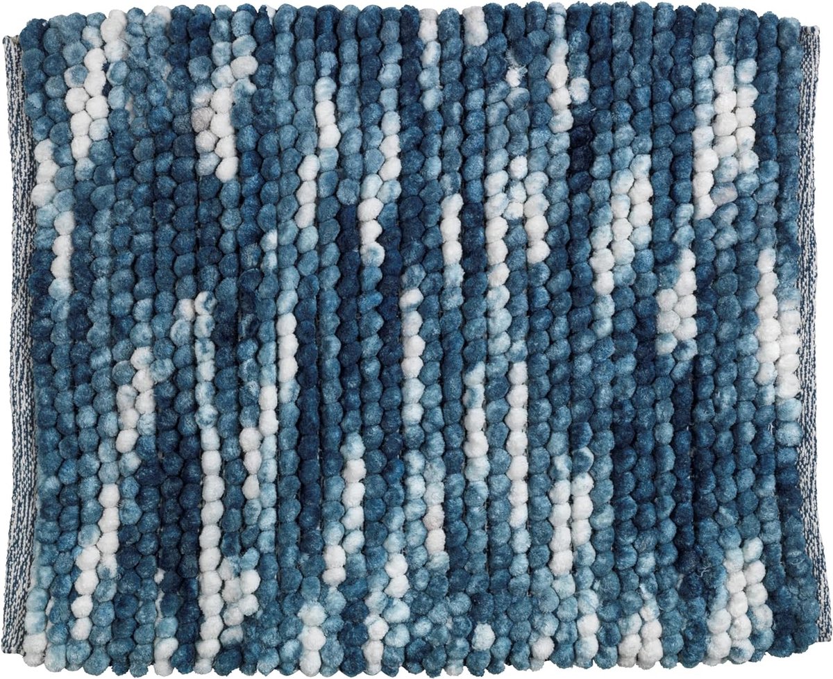 Badmat Urdu blauw, douchemat met modern gemêleerd effect, badmat in zware kwaliteit, absoluut pluisvrij, hoge vochtopname, sneldrogend, wasbaar, antislip, 55 × 65 cm