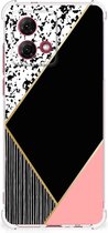 Smartphone hoesje Geschikt voor Motorola Moto G84 TPU Silicone Hoesje met transparante rand Black Pink Shapes