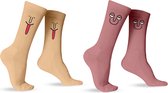 Sokken Voordeelset - Grappige Cadeaus voor Mannen & Dames - Emoji Sokken Smiley & Tong - One Size Sokken - Happy Socks Verjaardag - Geschenk Heren, Vrouwen, Vader, Papa, Moeder, Mama, Vriendin, Zus, Oma, Opa