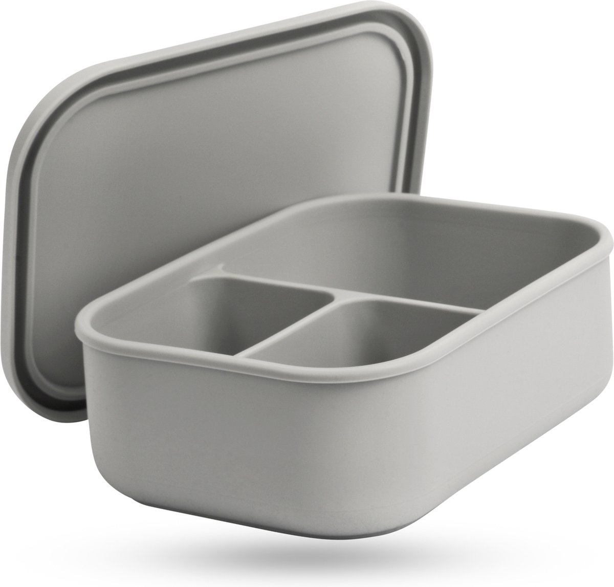 Tinodés Lunchbox met 3 Compartimenten Grijs - Meal Prep Bakjes - Lunchbox voor Volwassenen en Kinderen - Siliconen Broodtrommel - Met Vakjes - 800 ml