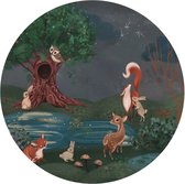 Cercle de papier peint Forêt Enchantée - Ø 100 cm - Forêt Enchantée - Animaux de la forêt - Forêt Magique - Cercle de papier peint autocollant - Cercle mural intérieur