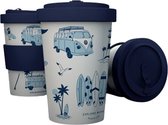 Reisbeker/Travel Cup - Volkswagen T1 Camper Explore More - RPET & Siliconen - Donkerblauw - 400ml