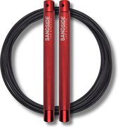 Sandside - Corde à Sauter Professionnelle Crossfit & Fitness - Corde à Jump - Speedrope - Ajustable - Poignée Rouge - Corde Zwart