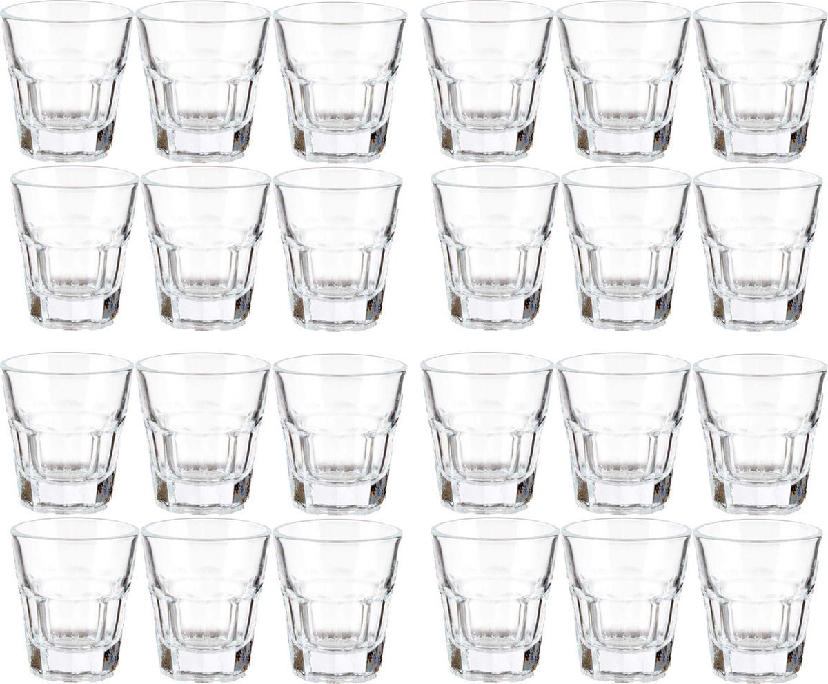 Vivalto shotglaasjes - 24x stuks - glas - transparant - 40 ml - borrelglazen - shotglazen