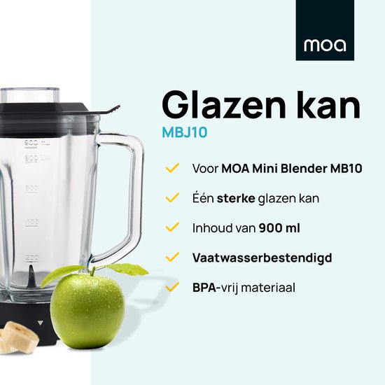 Pichet en Verres Extra MOA pour Blender - Pichet mixeur solide - Convient au Mini Blender MB10 - 900 ml - MBJ10