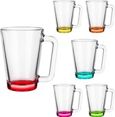 Set de 6 pièces, Mugs en Verres , verres avec anse, anse colorée, verre à thé,250ml, mug, mug en verre avec anse, style classique et universel