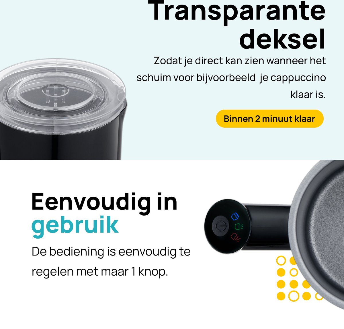 MOA Elektrische Melkopschuimer - 3-in-1 - Handige Melkschuimer - 330 ML - Voor Cappuccino - Melkklopper - Zwart — cadeau in Kookcadeaus - foto 5
