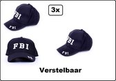 3x Baseball cap FBI - verstelbaar - Pet base ball cap FBI verkleed hoofddeksel festival optocht evenement