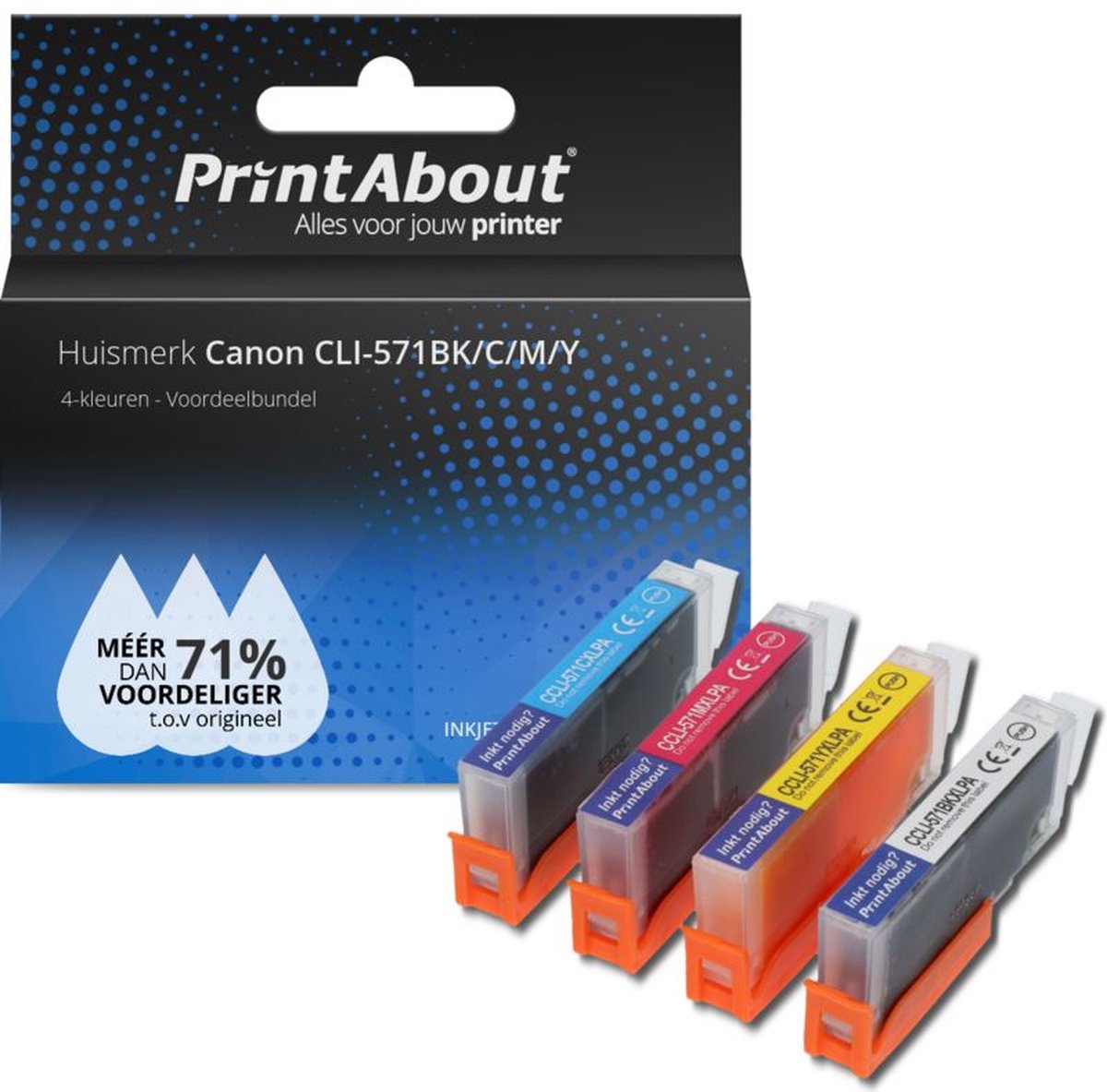 PrintAbout Huismerk Canon CLI-571BK/C/M/Y Inktcartridge 4-kleuren Voordeelbundel